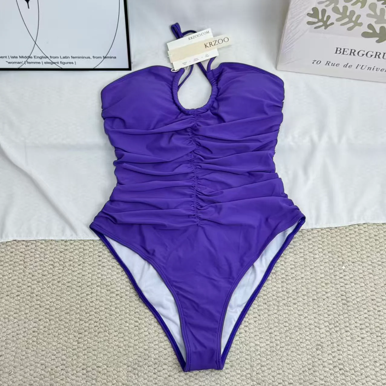 Solid-Color Ruched One-Piece Swimsuit