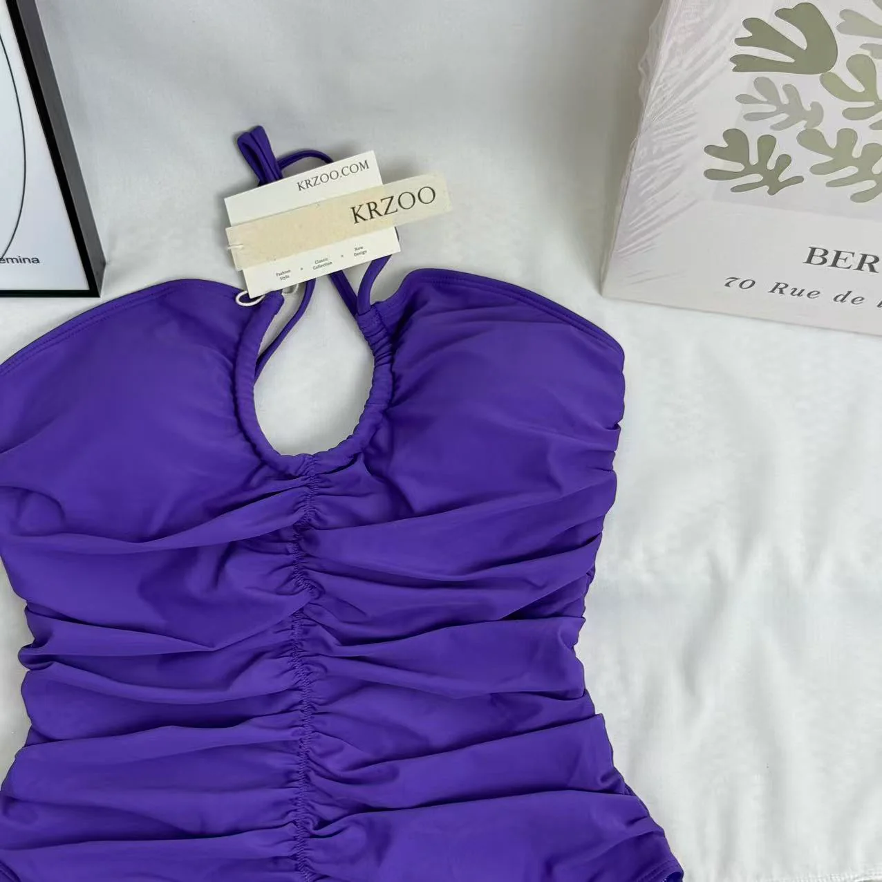 Solid-Color Ruched One-Piece Swimsuit - Image 3