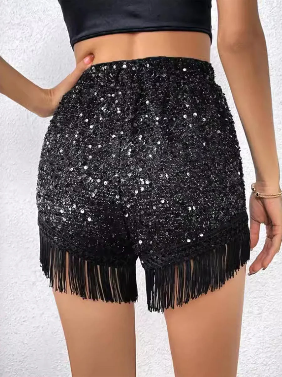 Solid Glitter Fringe Hem Shorts - Image 2