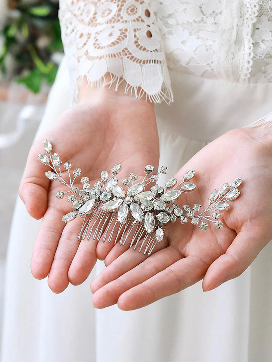 Sparkling Crystal Flower Wedding Hair Comb - Image 5