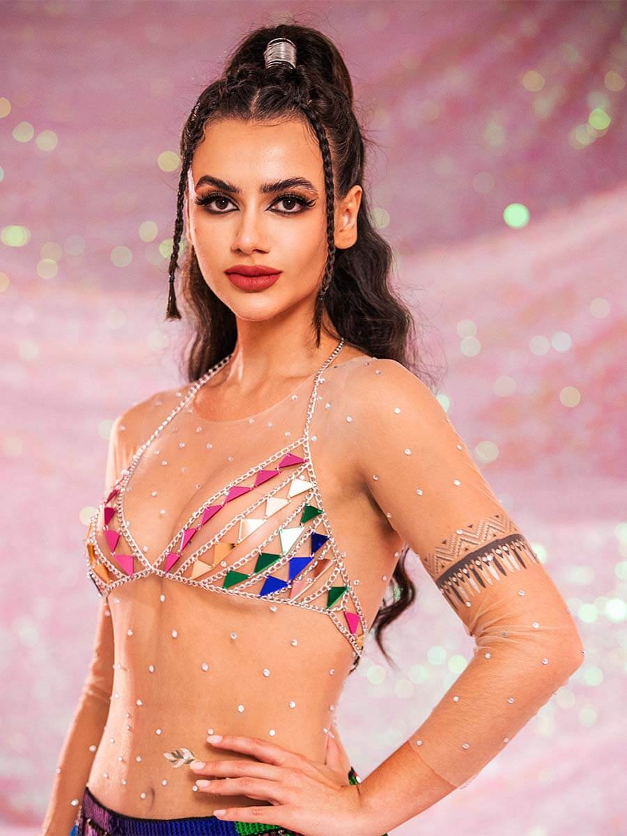 Sparkly Bra Top â€?Triangular Sequin Metal Chain Bra - Image 3