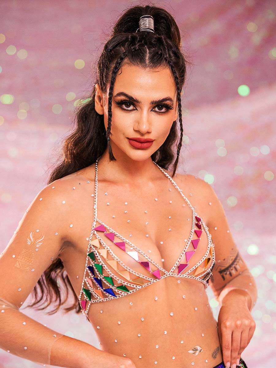 Sparkly Bra Top â€?Triangular Sequin Metal Chain Bra - Image 4