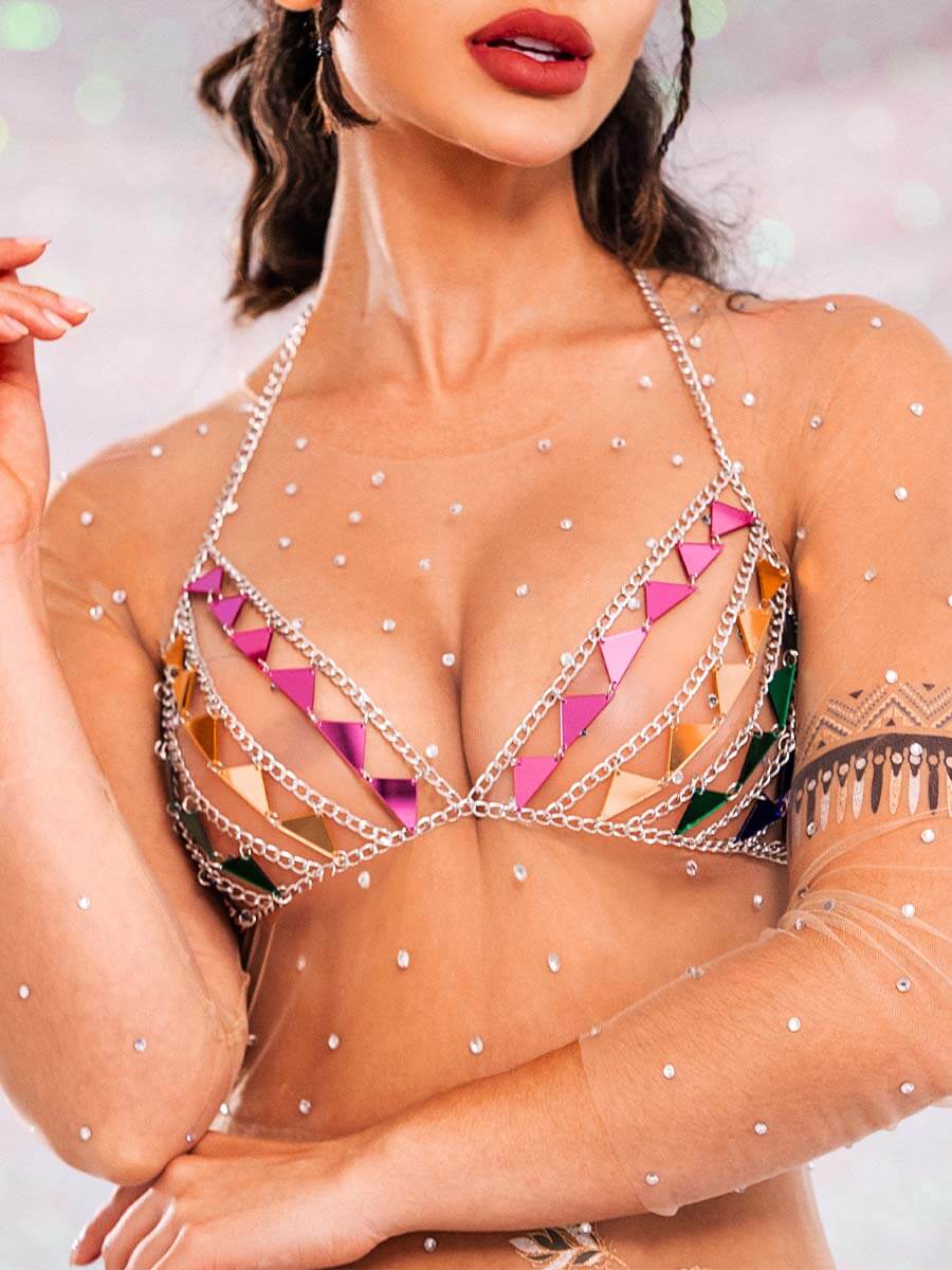 Sparkly Bra Top â€?Triangular Sequin Metal Chain Bra - Image 5