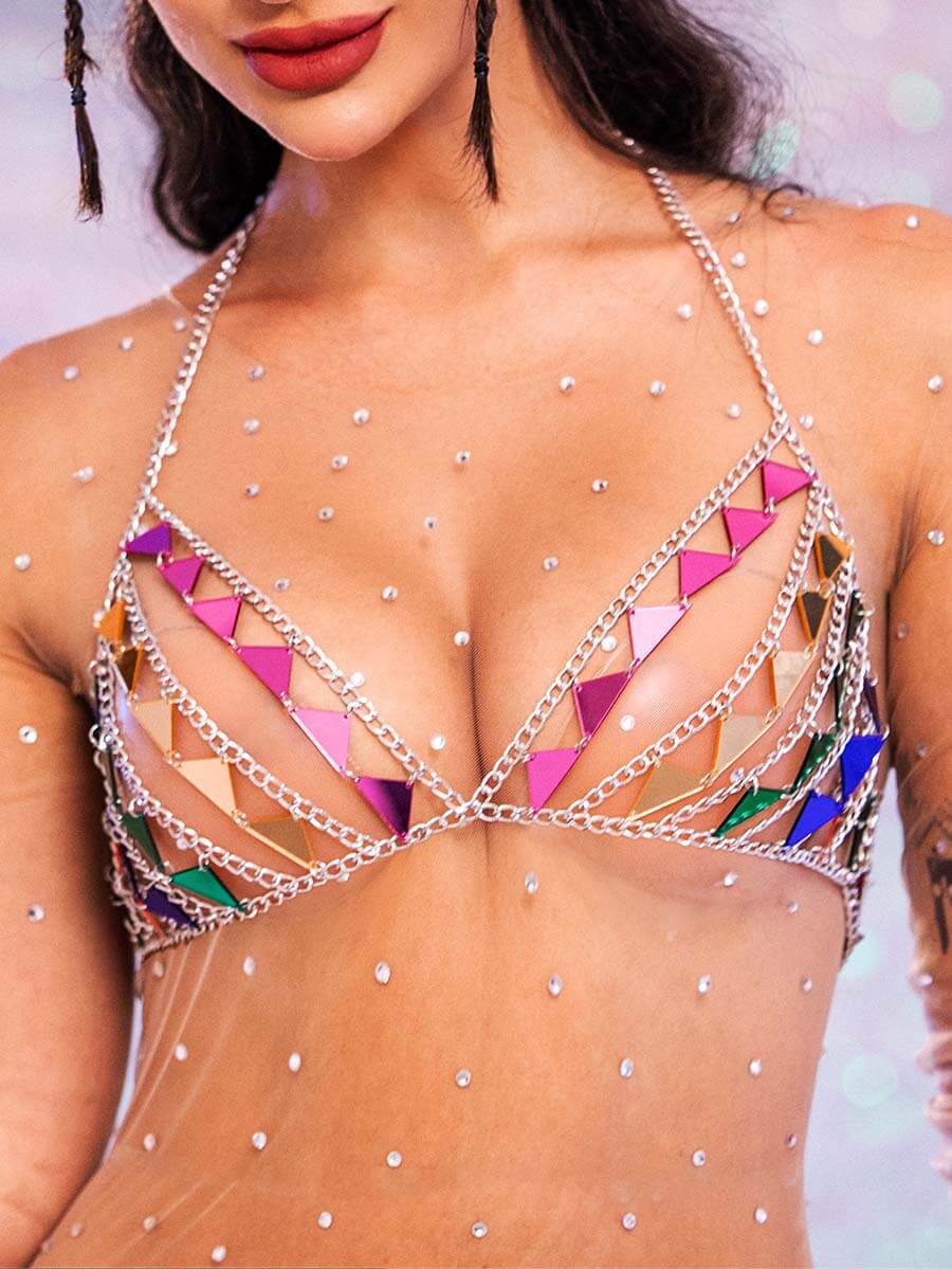 Sparkly Bra Top â€?Triangular Sequin Metal Chain Bra - Image 6