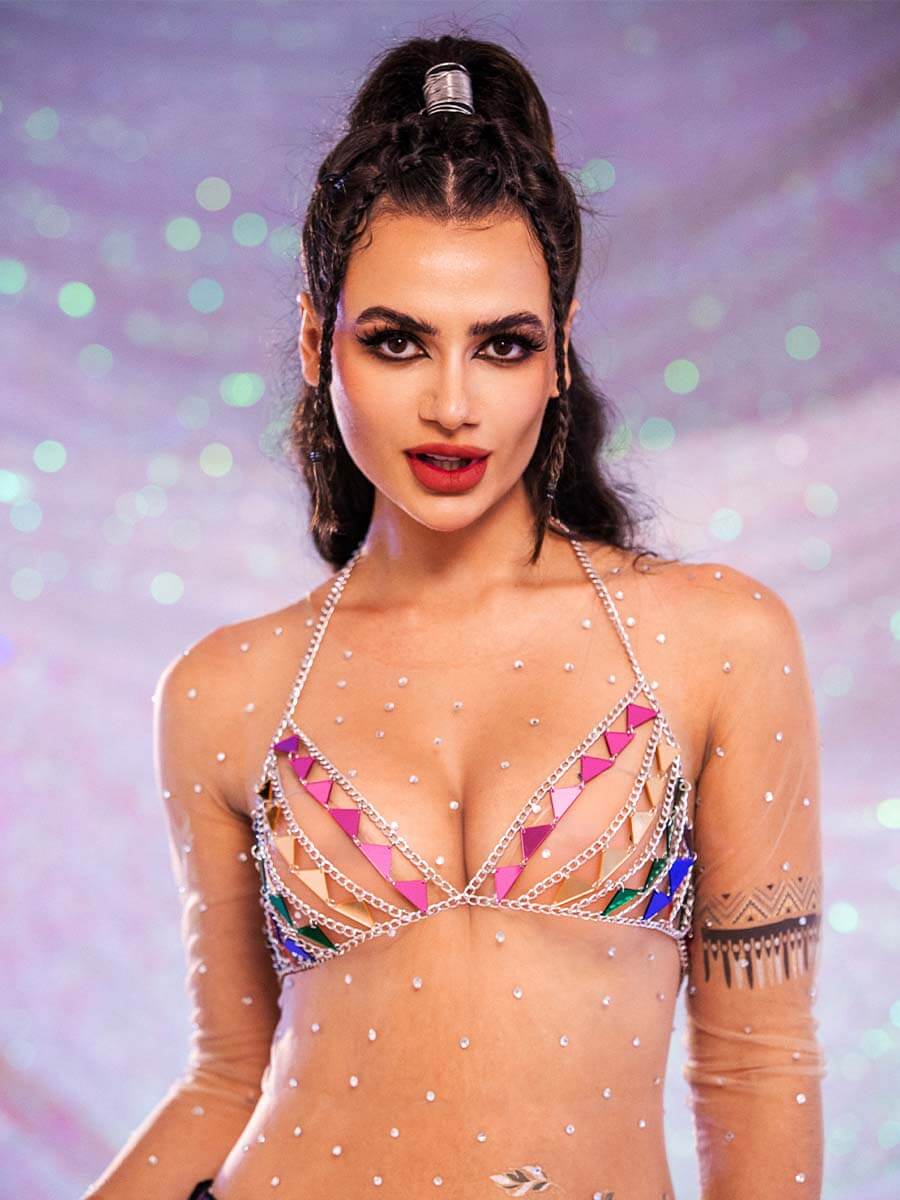 Sparkly Bra Top â€?Triangular Sequin Metal Chain Bra - Image 7