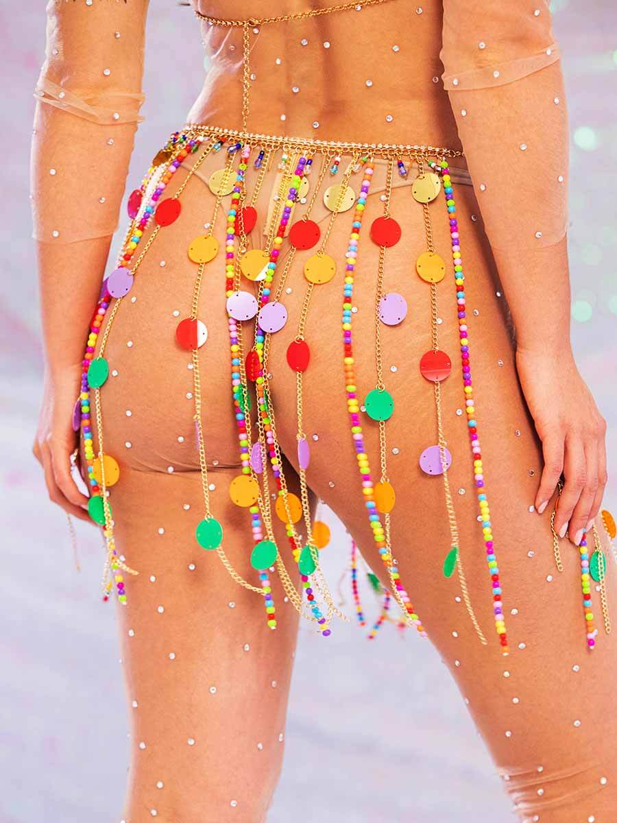 Sparkly Tassel Skirt - Sequin Beaded Metal Chain Skirt - Image 3