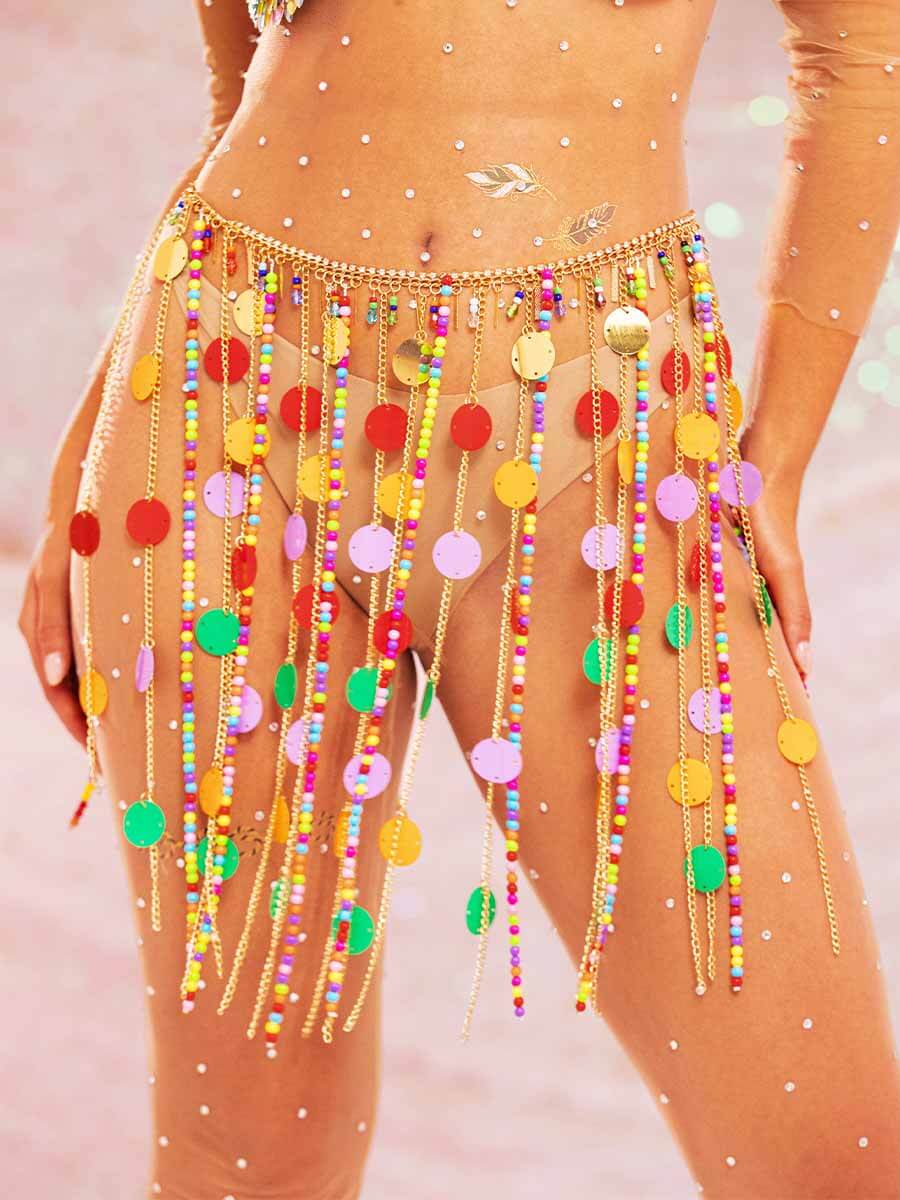 Sparkly Tassel Skirt - Sequin Beaded Metal Chain Skirt - Image 4