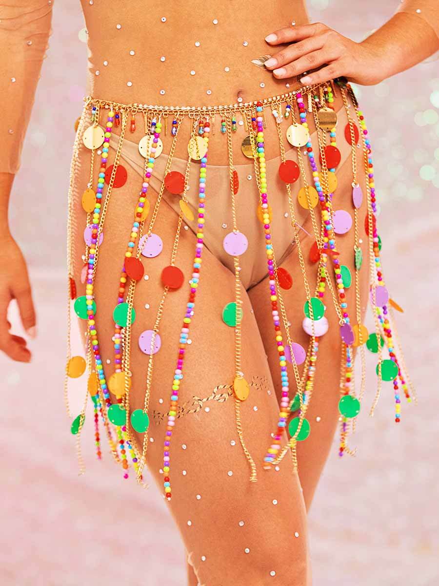 Sparkly Tassel Skirt - Sequin Beaded Metal Chain Skirt - Image 5