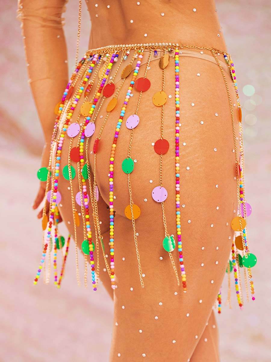 Sparkly Tassel Skirt - Sequin Beaded Metal Chain Skirt - Image 6