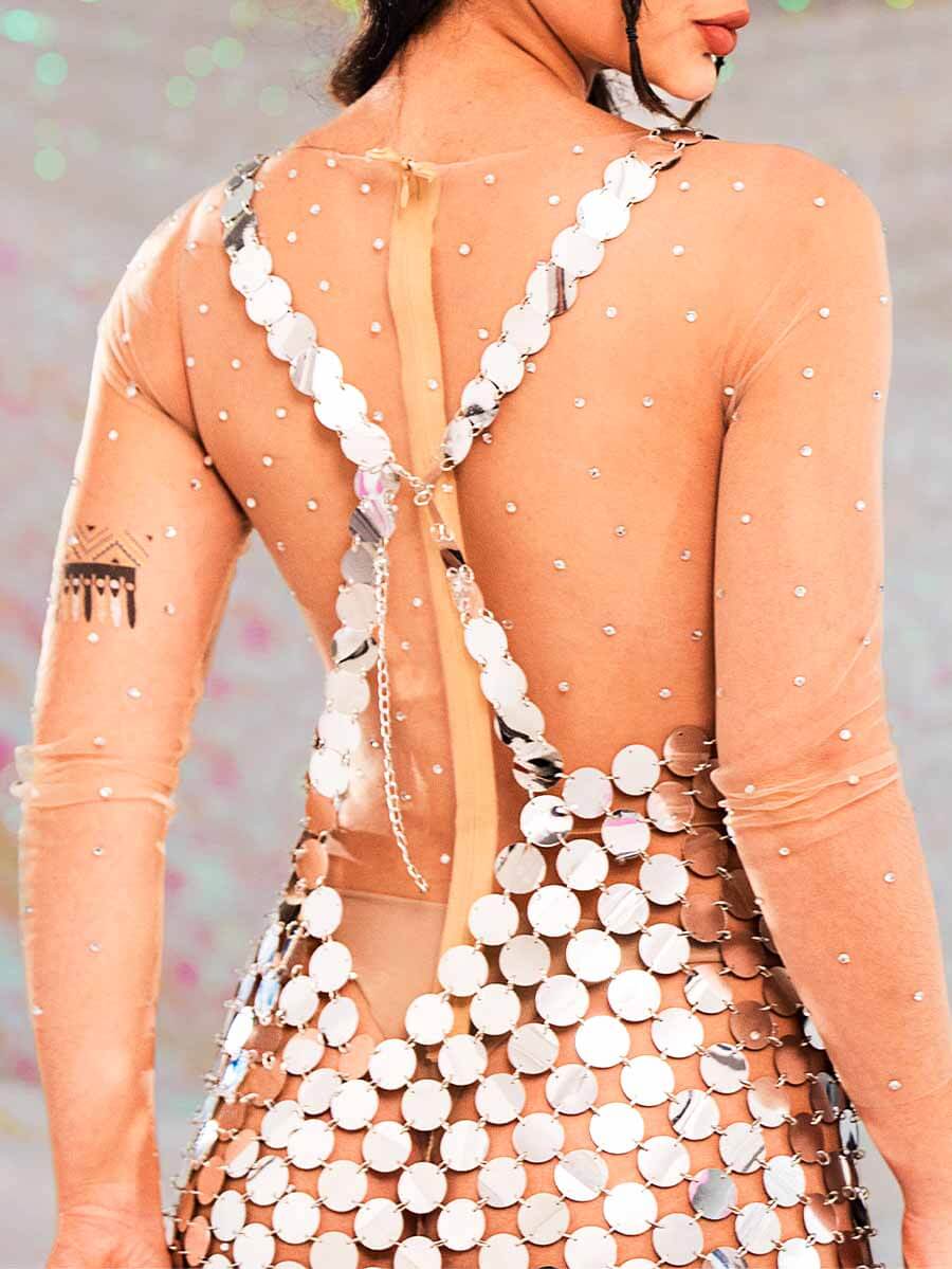Sparkly Silver Mini Dress - Silver Chainmail Strap Dress - Image 6