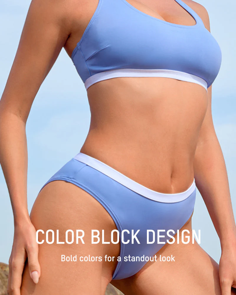 Sporty Back Bralette & Banded Hipster Bikini Set - Image 12