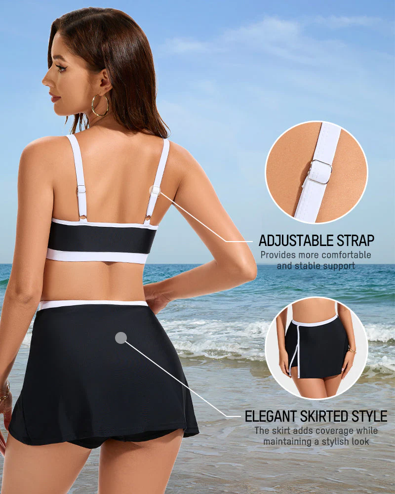Sporty Color Block Side Slit Skirted Bikini Set - Image 10