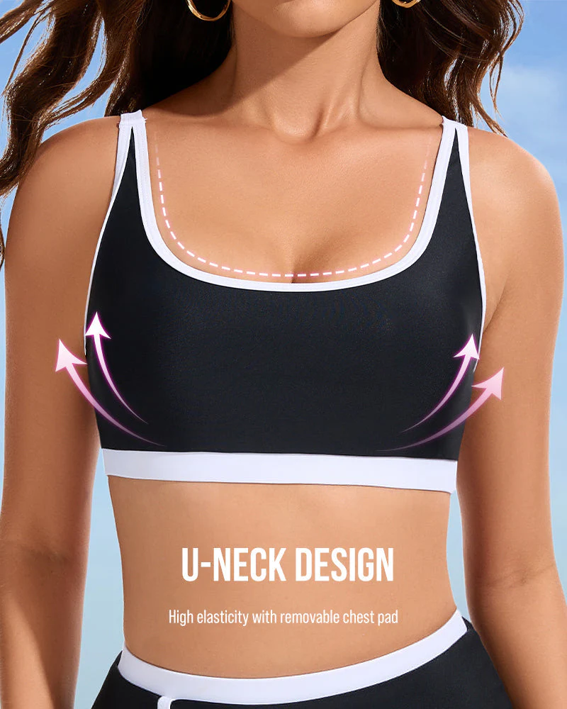 Sporty Color Block Side Slit Skirted Bikini Set - Image 11
