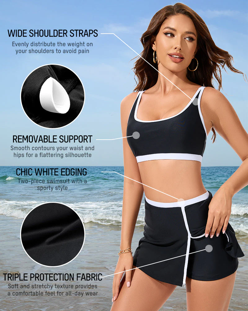 Sporty Color Block Side Slit Skirted Bikini Set - Image 9