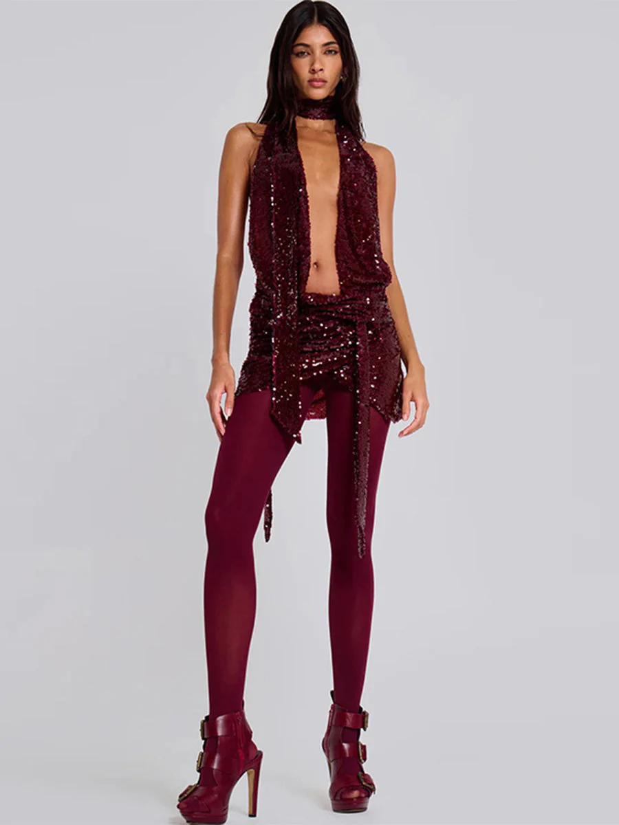 Spring/Summer Hot Girl Sexy Deep V Sequin Bodycon Dress - Image 2