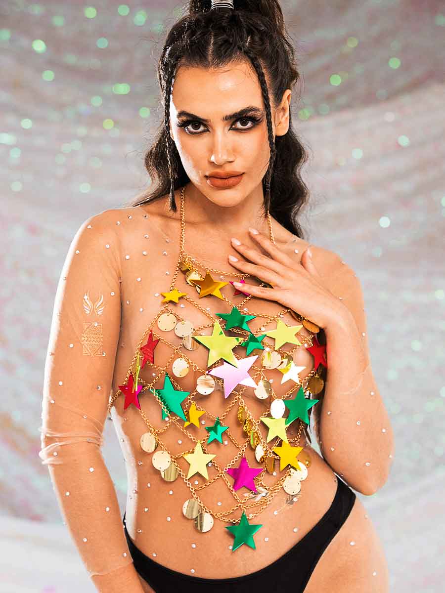 Star Sequin Top - Gold Metal Chain Round Sequin Top - Image 3