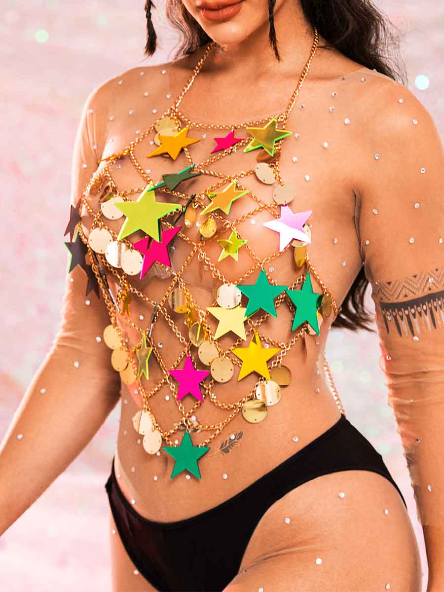 Star Sequin Top - Gold Metal Chain Round Sequin Top - Image 4
