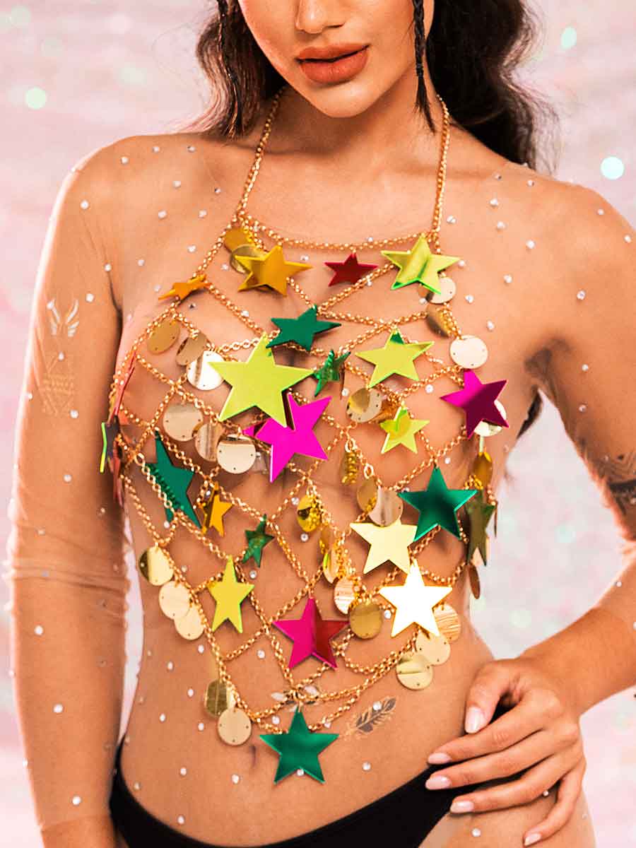 Star Sequin Top - Gold Metal Chain Round Sequin Top - Image 5