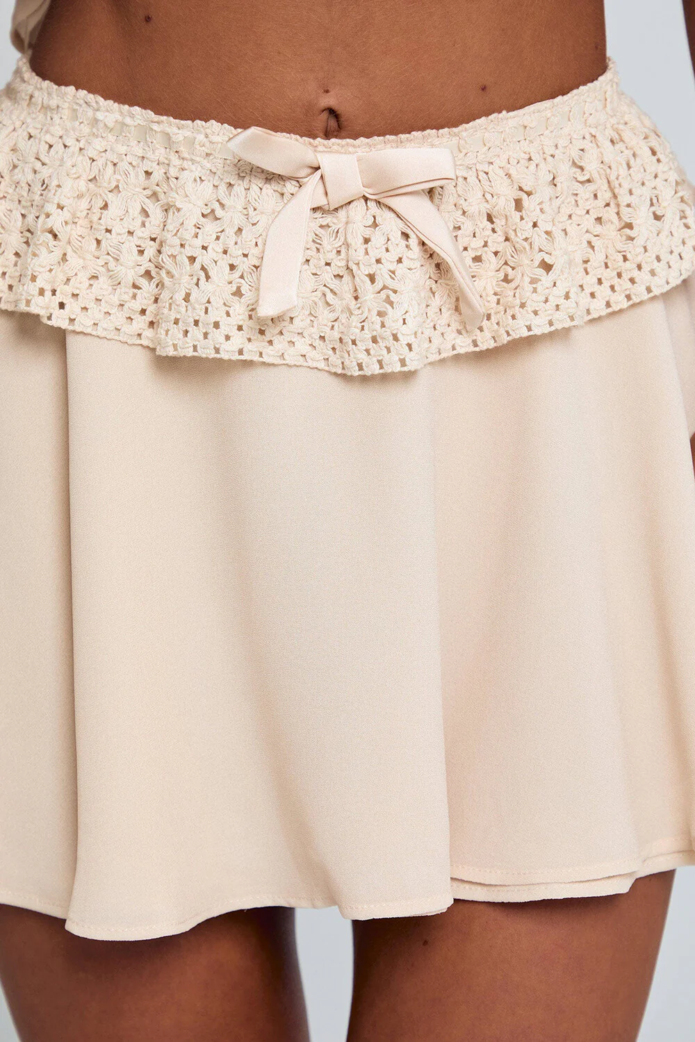 Strapless Ruffled Crop Top Guipure Mini Skirt 2pcs Set-Beige Pre Order - Image 7