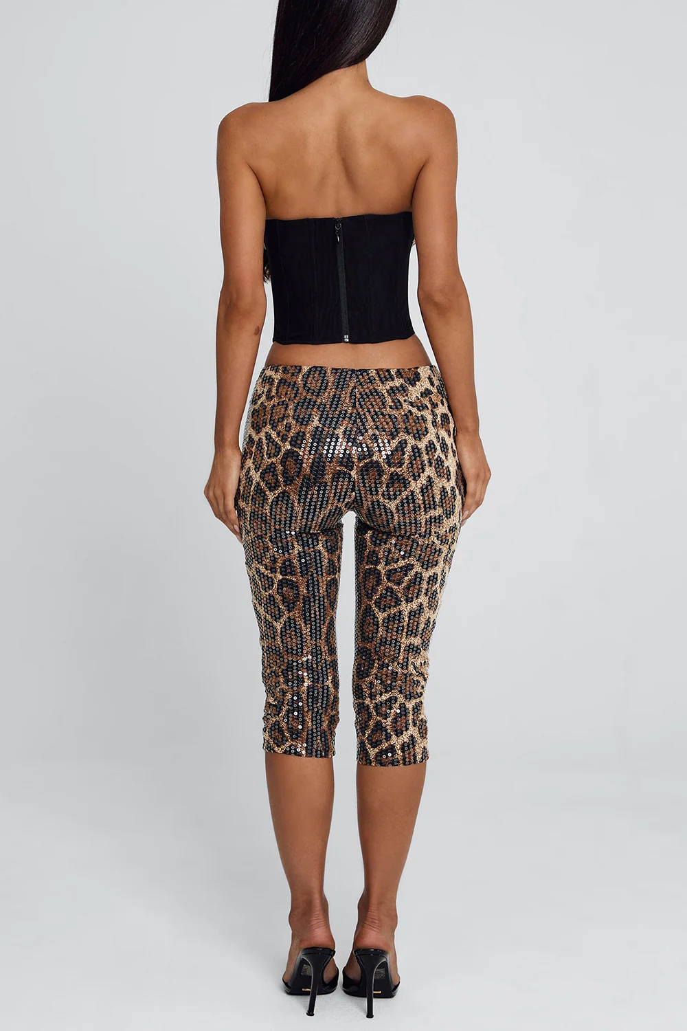 Strapless Top Low-Rise Pants Leopard Sequin Party 2pcs Set-Brown Pre Order - Image 3