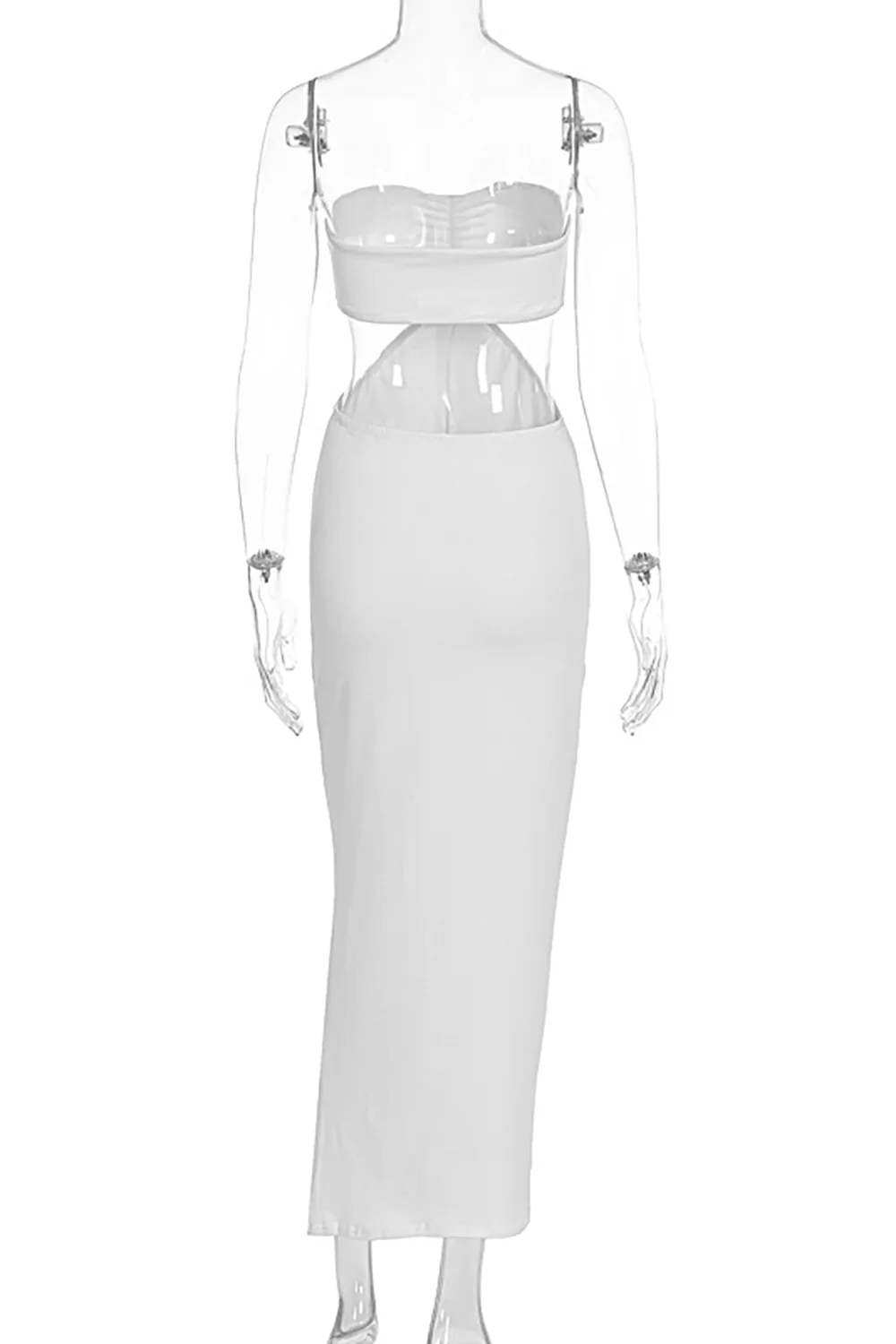 Strapless Waist Cutout Backless Solid Color Slim Fit Slit Maxi Dresses-White - Image 7