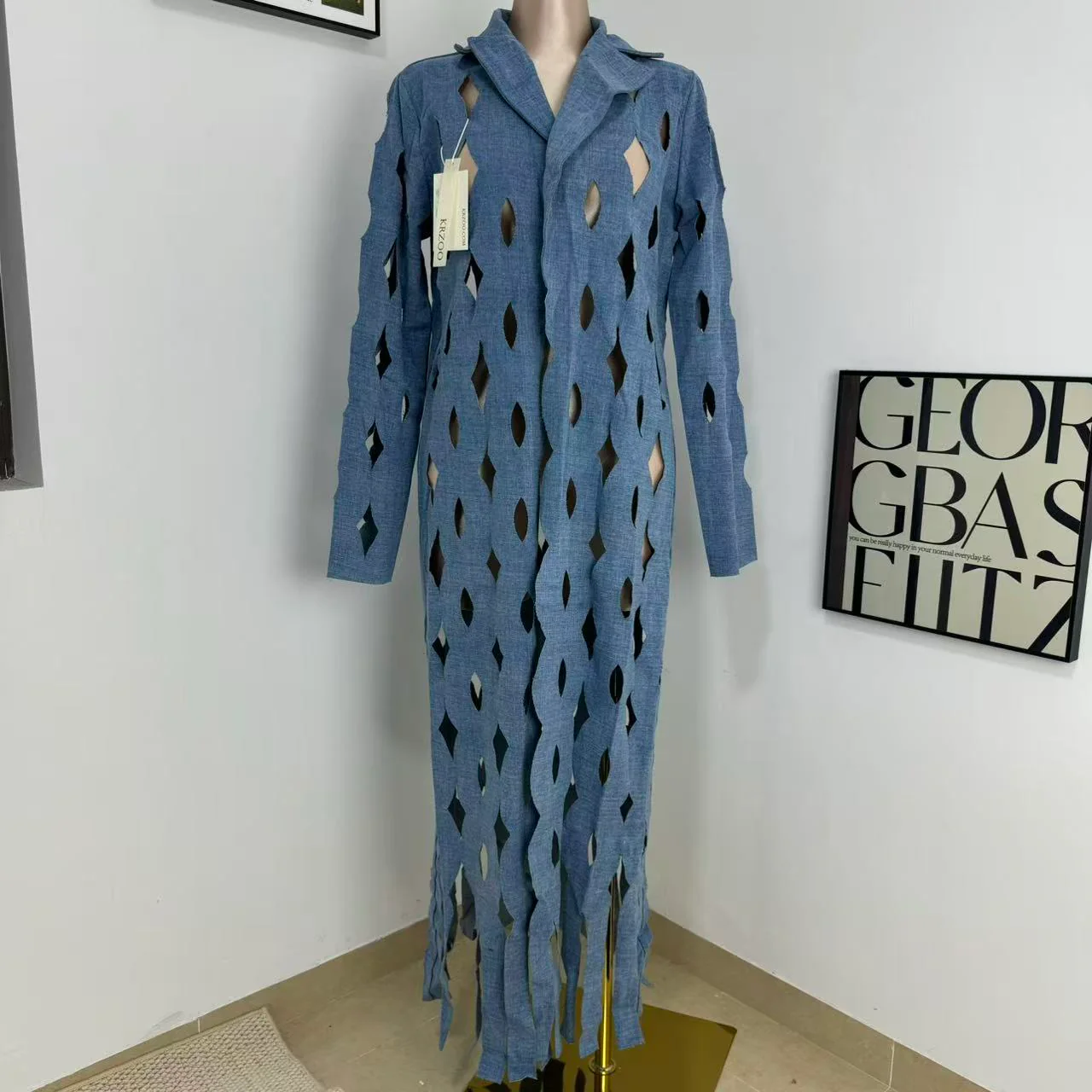 Street-Style Cutout Long-Sleeve Trench Coat