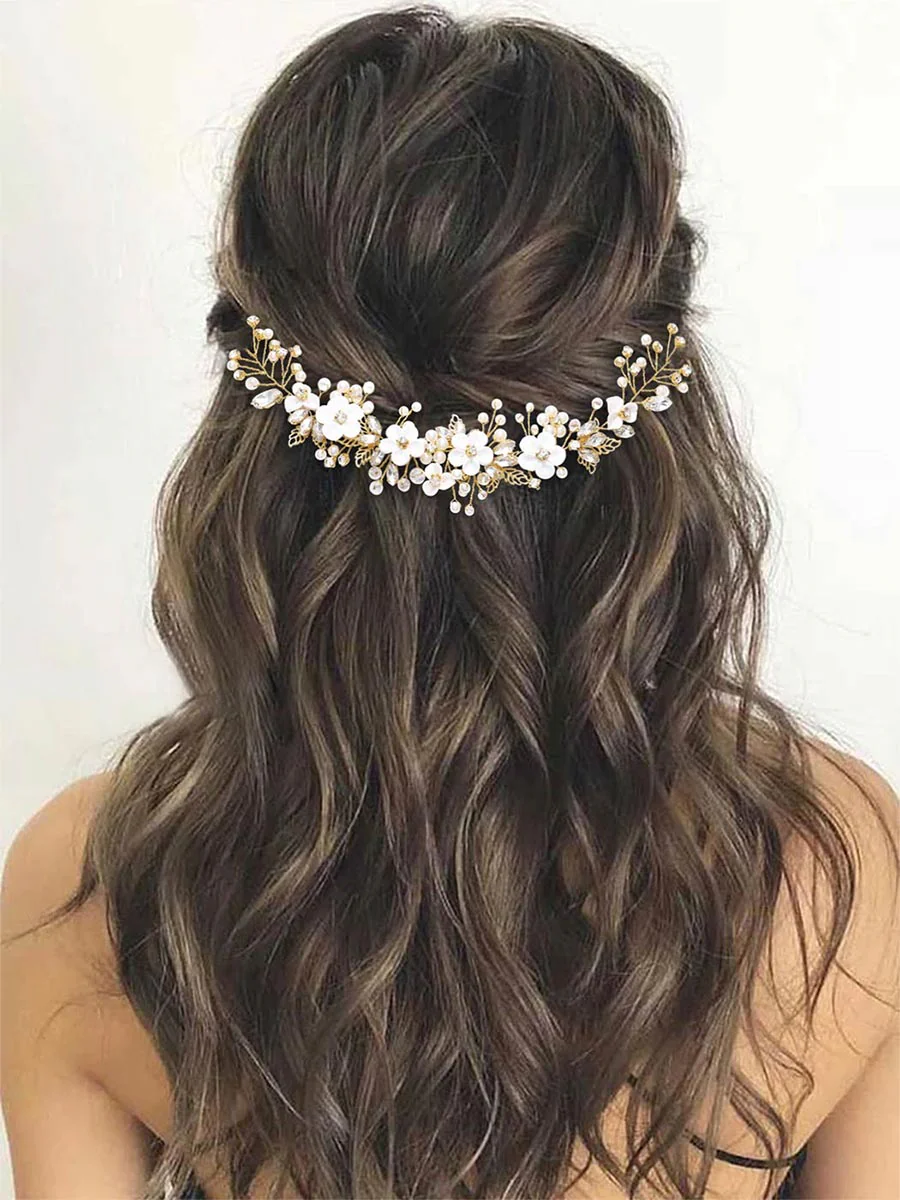 Vine White Flower Crystal Bridal Headdress