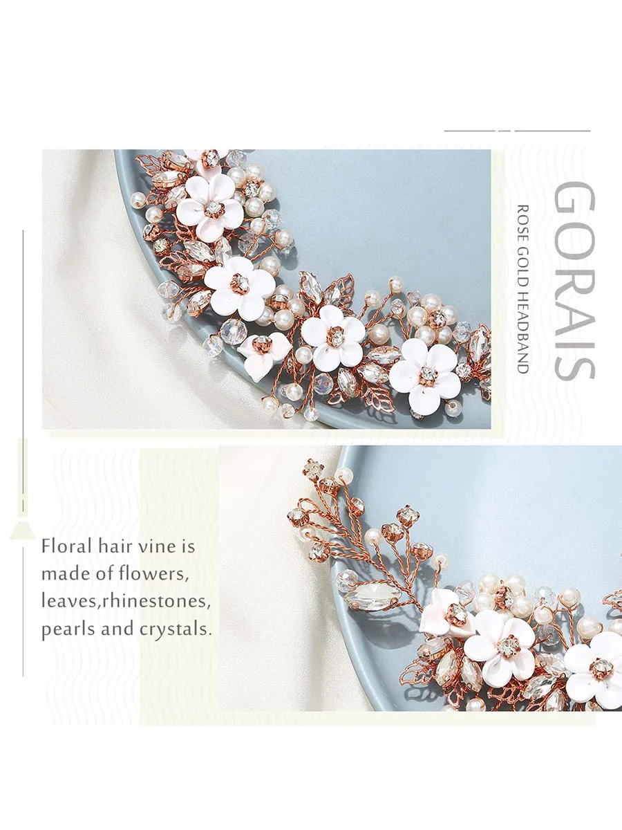 Vine White Flower Crystal Bridal Headdress - Image 3