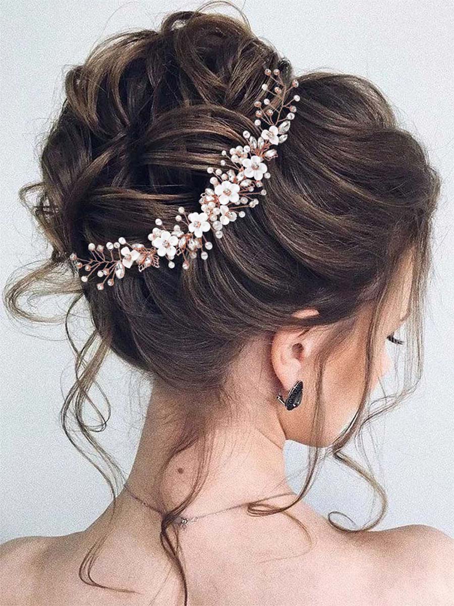 Vine White Flower Crystal Bridal Headdress - Image 4