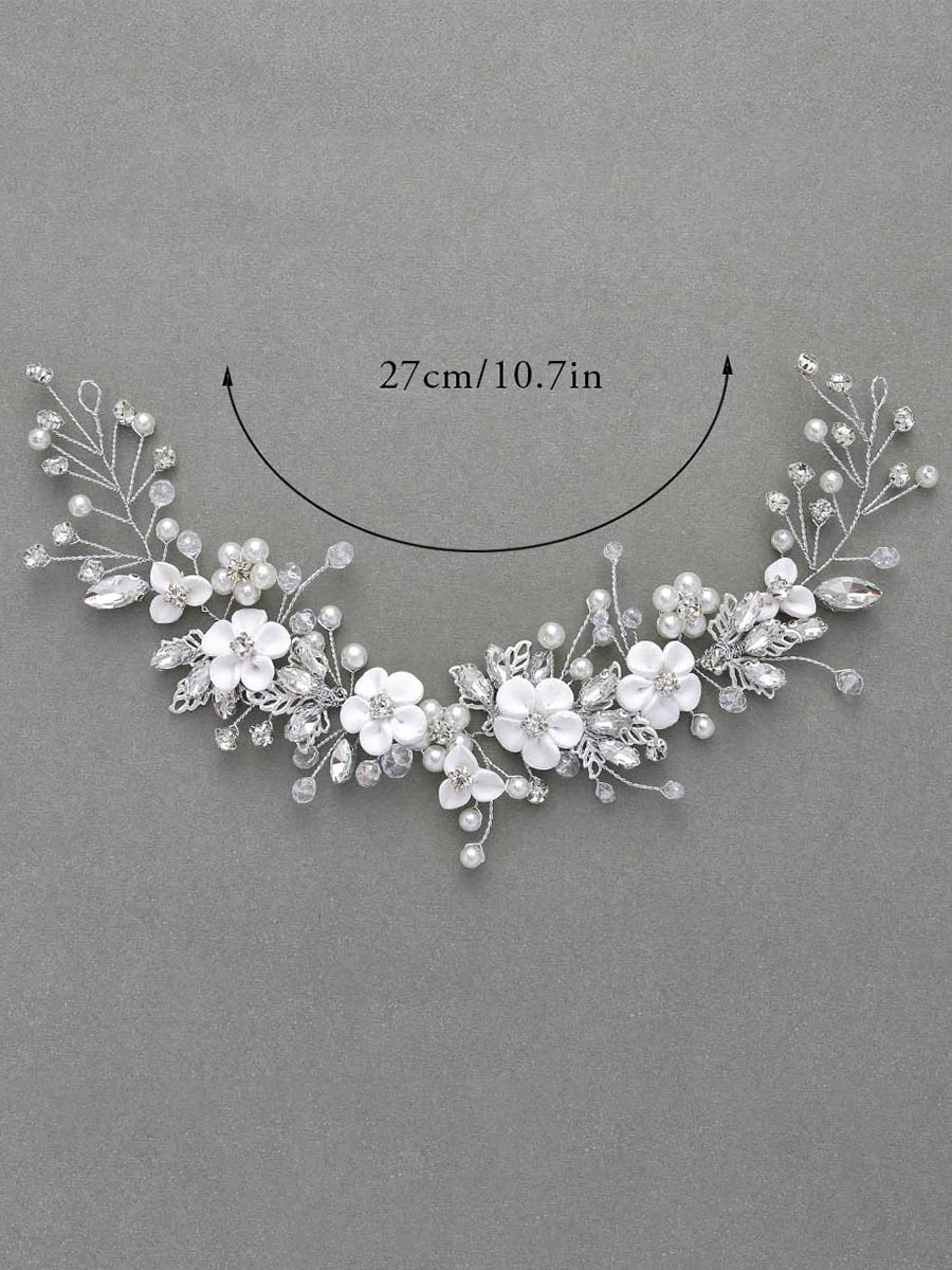 Vine White Flower Crystal Bridal Headdress - Image 5