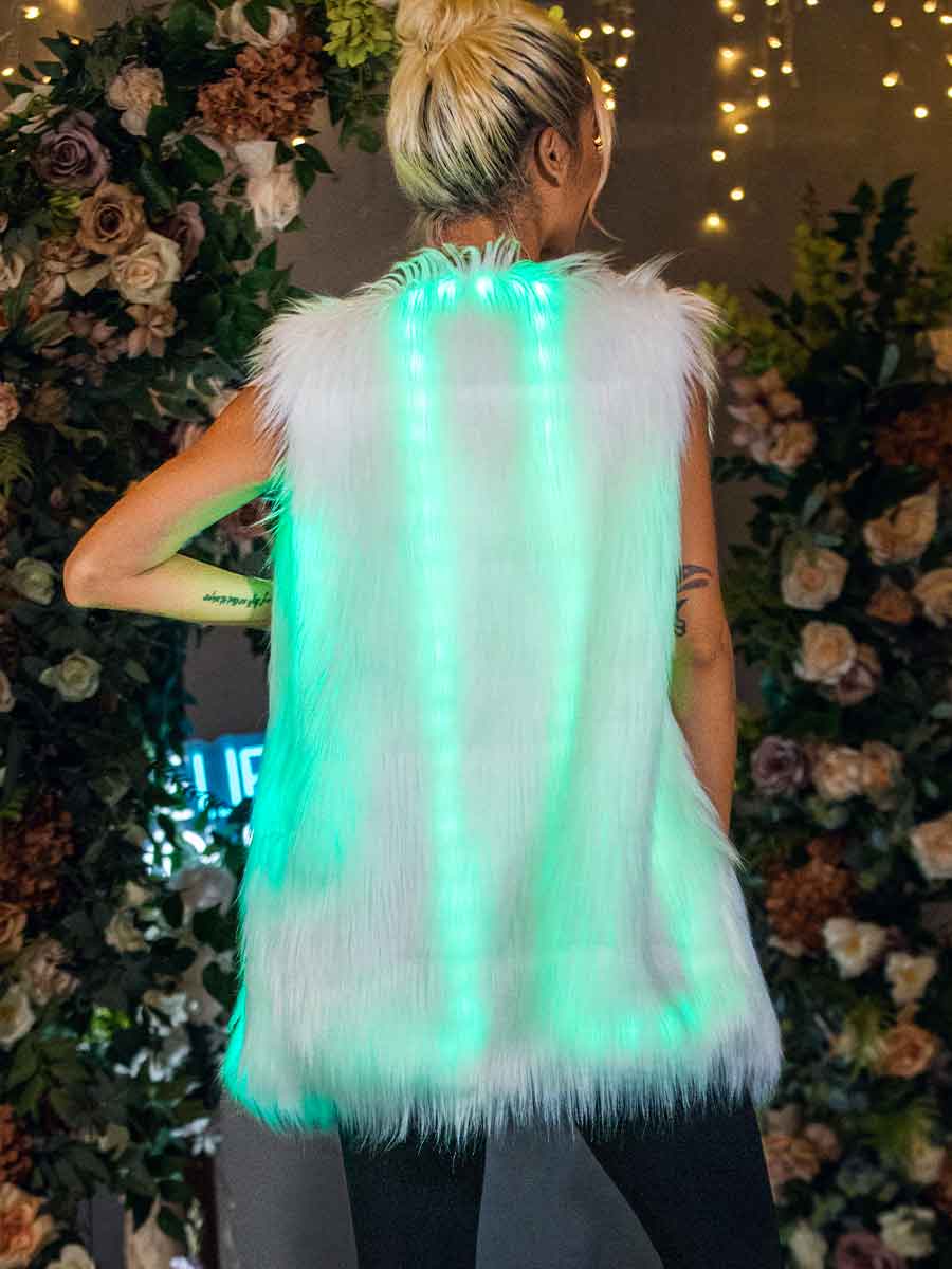 White Faux Fur Cardigan Sleeveless Luminous Vest - Image 4