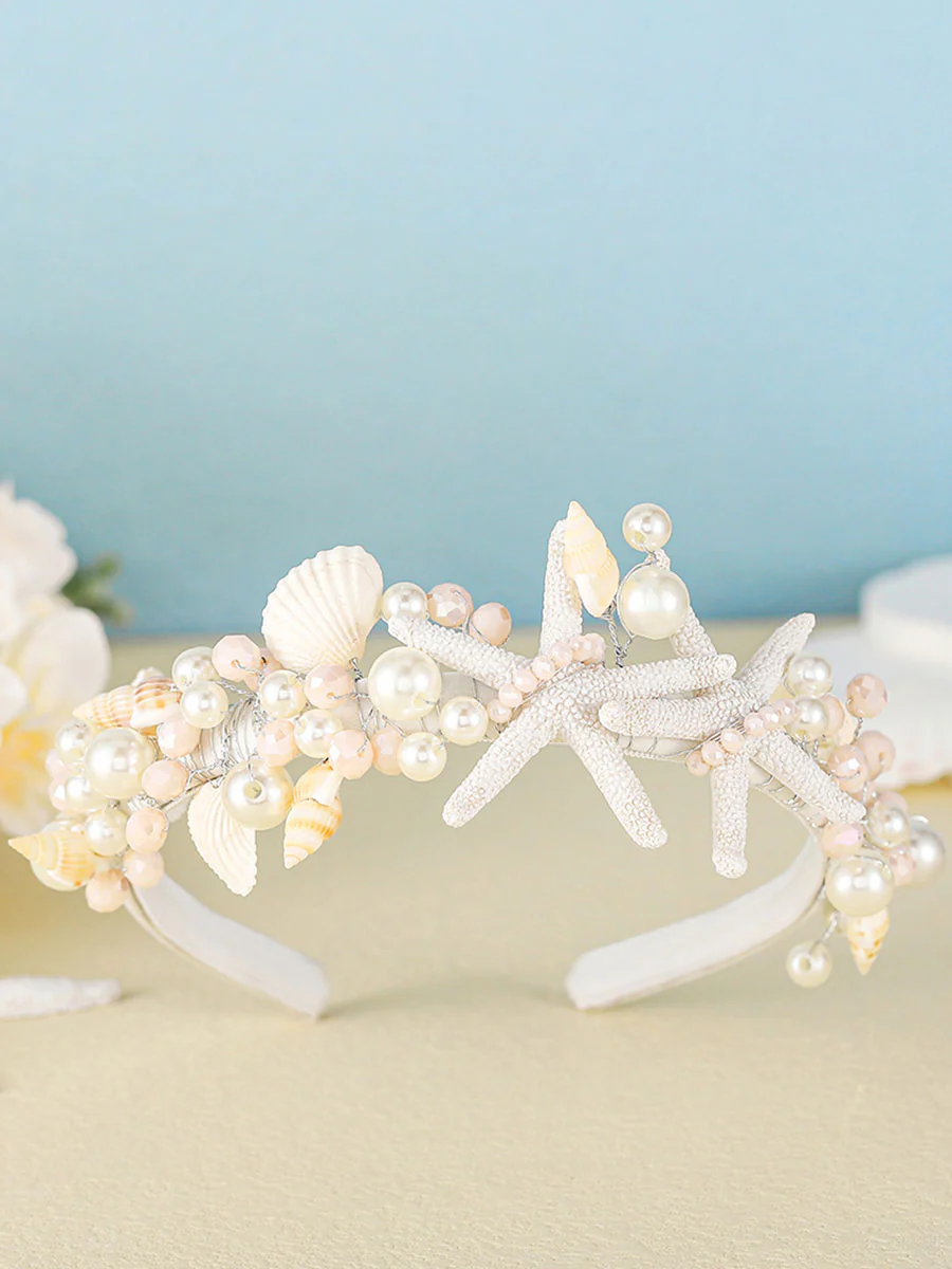 White Pearl Shell Starfish Headband - Image 2
