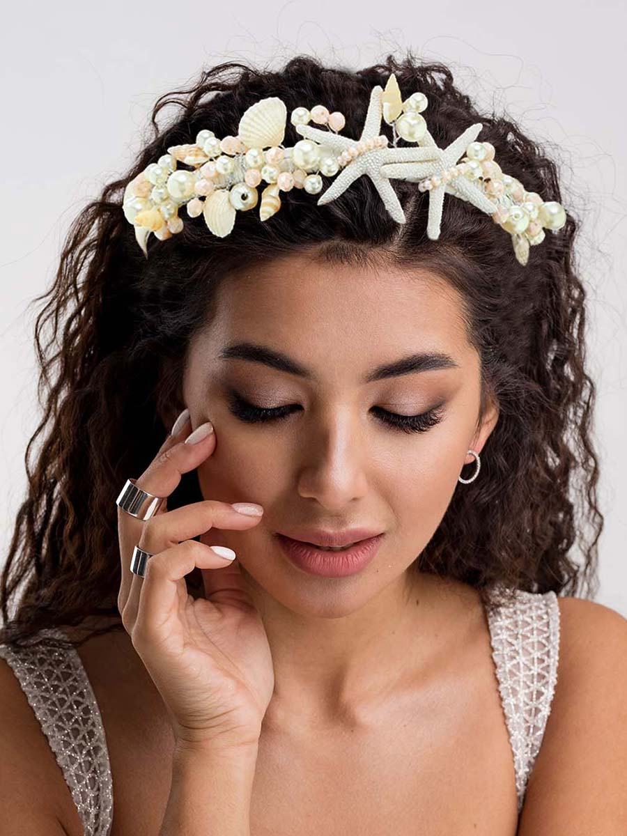 White Pearl Shell Starfish Headband - Image 3