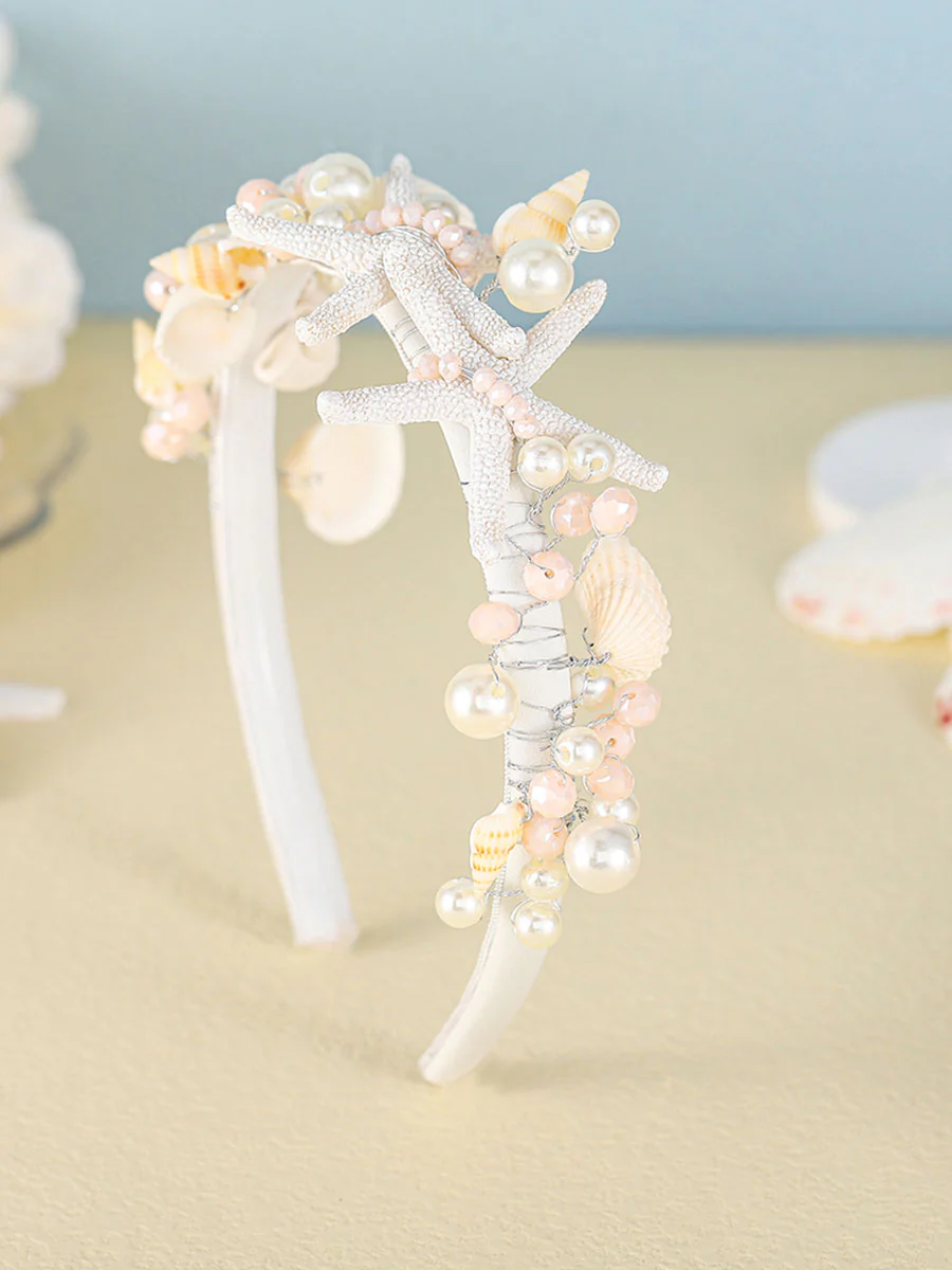 White Pearl Shell Starfish Headband - Image 4