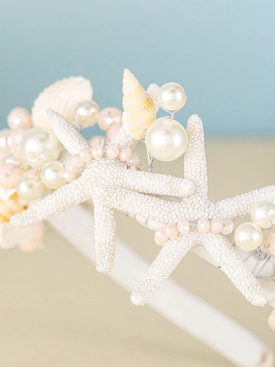 White Pearl Shell Starfish Headband - Image 5