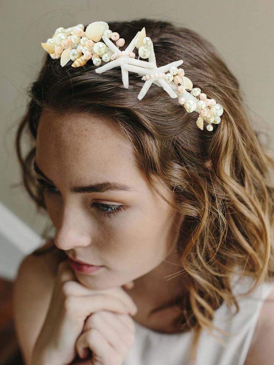 White Pearl Shell Starfish Headband - Image 6