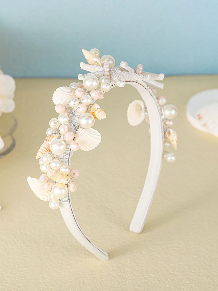 White Pearl Shell Starfish Headband - Image 7