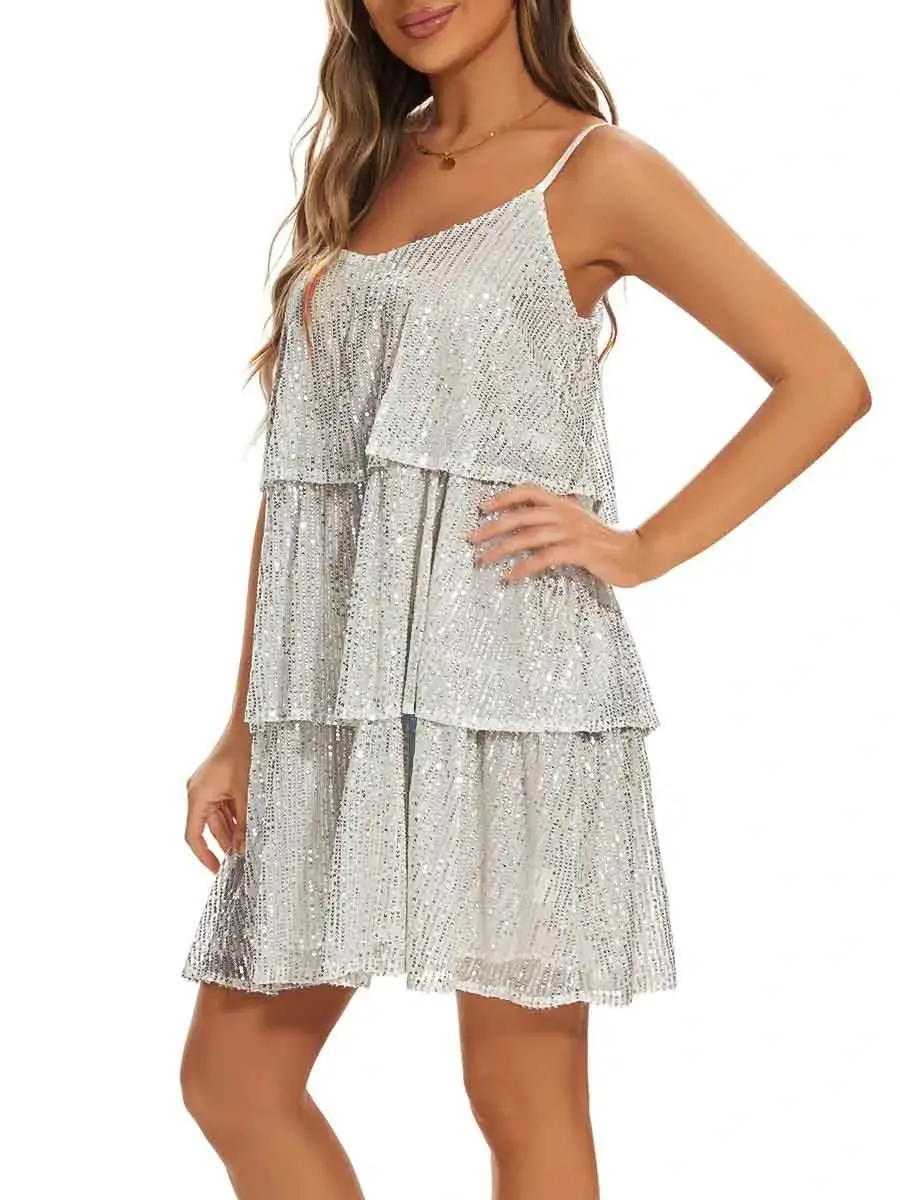 Sleeveless Backless V-Neck White Sequin Slip Dress - Image 5