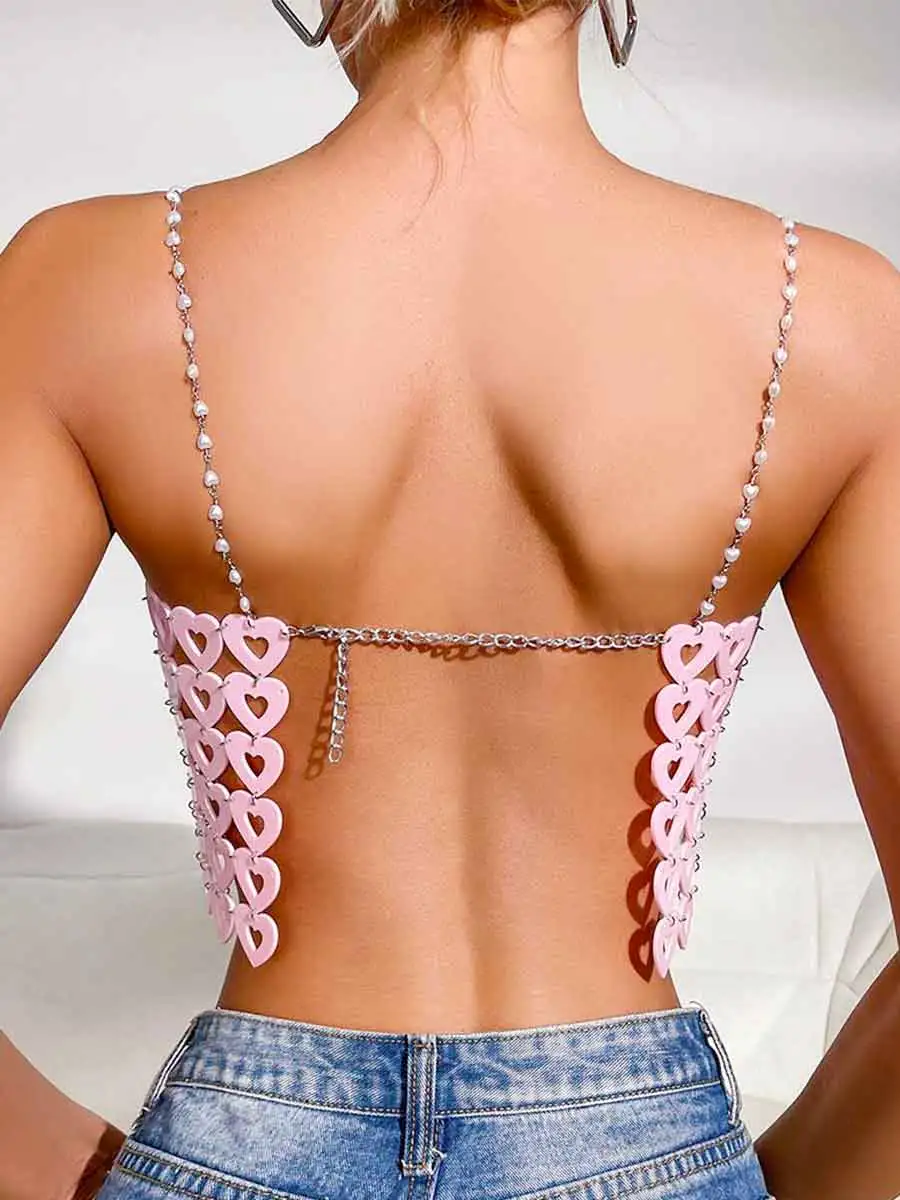 Pink Heart Shape Sequin Bra Top - Image 2
