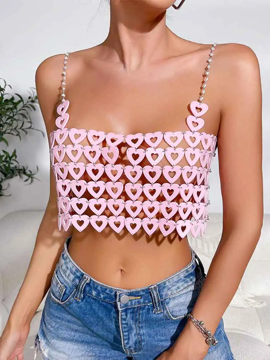 Pink Heart Shape Sequin Bra Top - Image 3