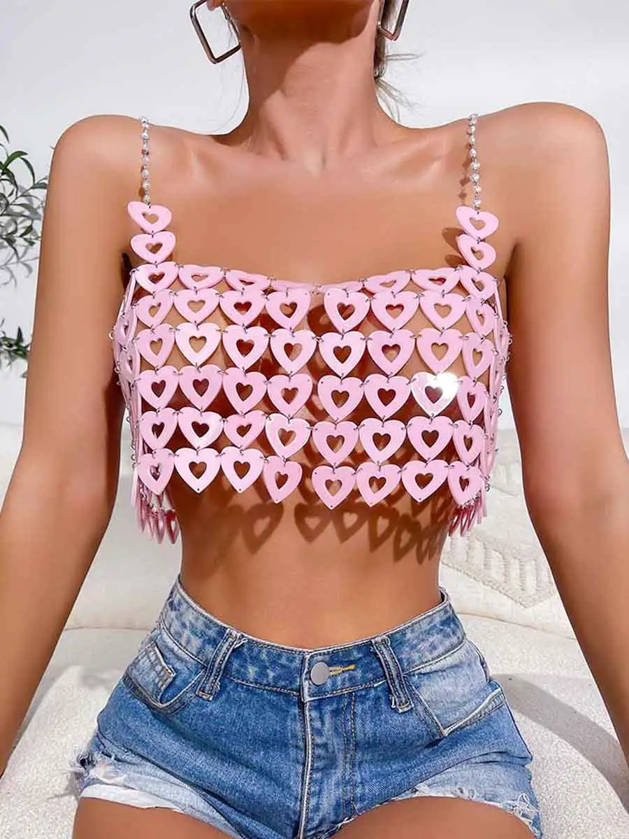 Pink Heart Shape Sequin Bra Top - Image 4
