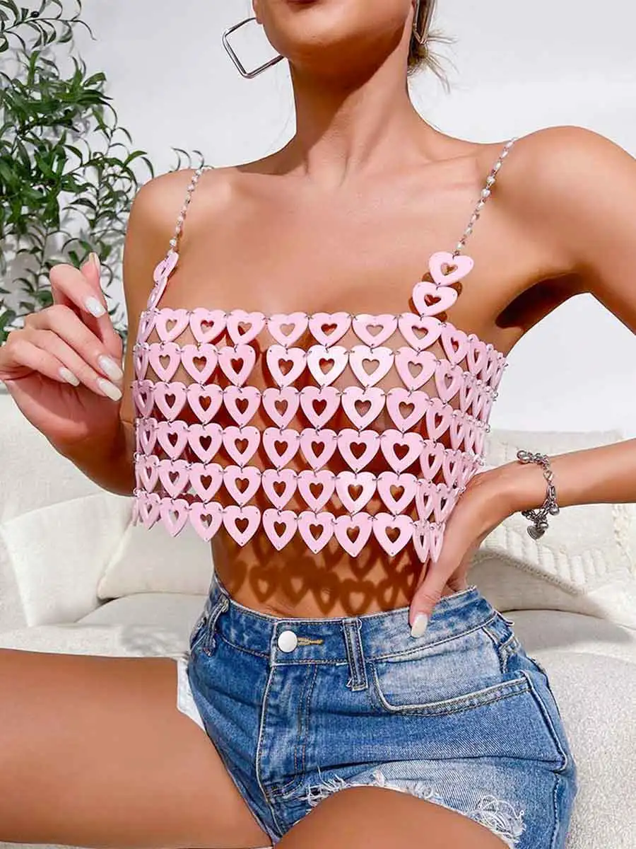 Pink Heart Shape Sequin Bra Top - Image 5
