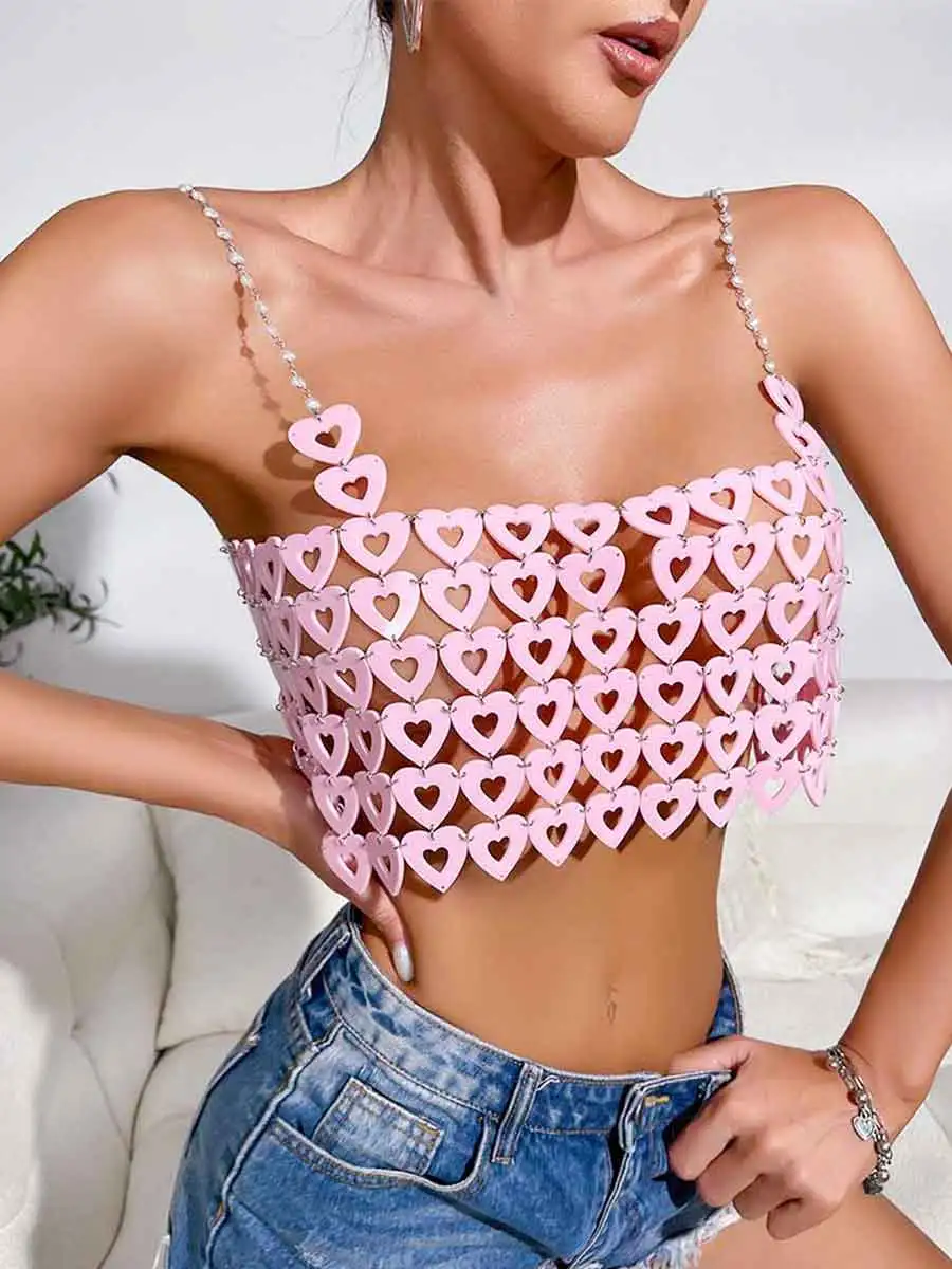 Pink Heart Shape Sequin Bra Top - Image 6