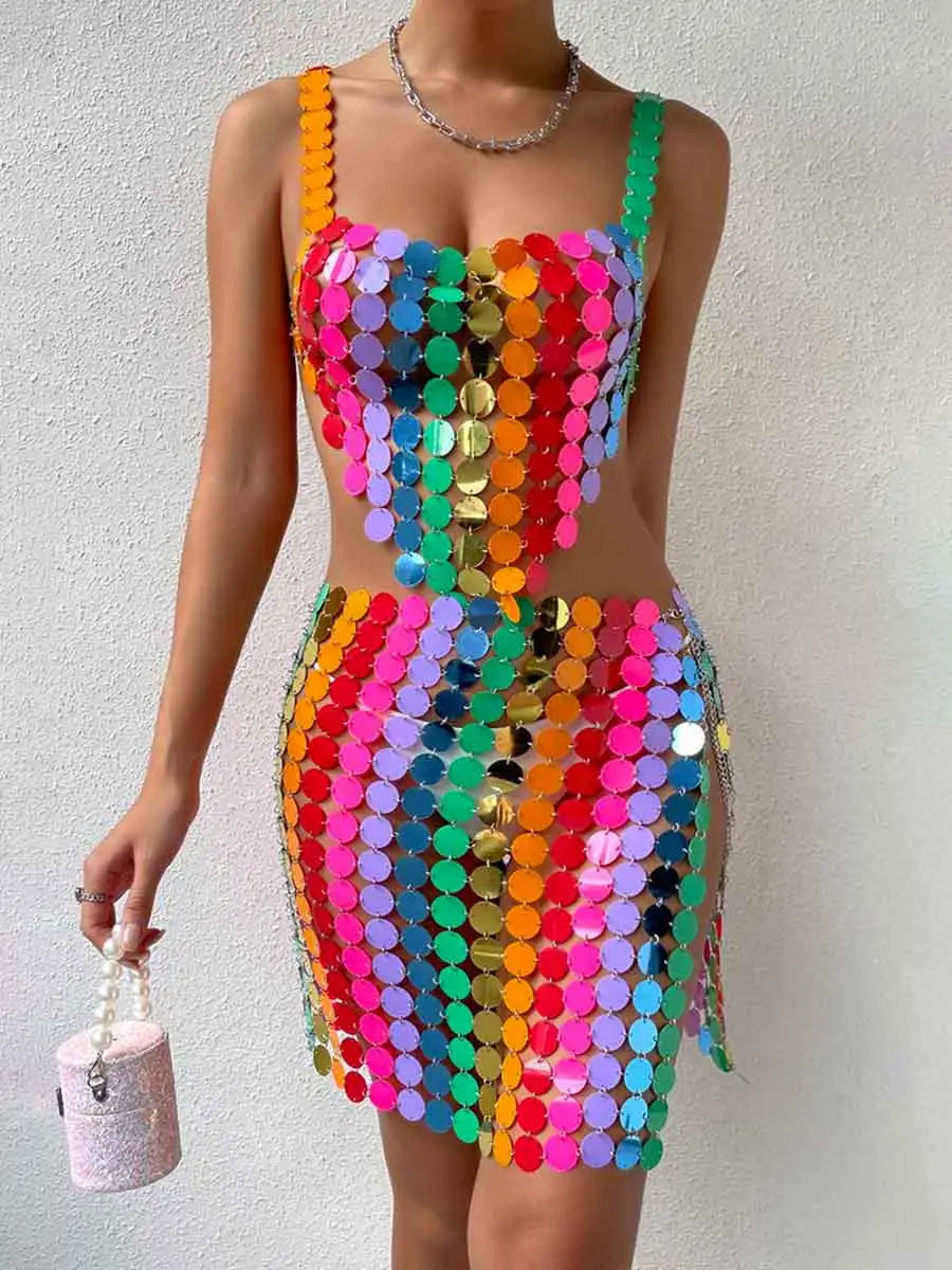 Rainbow Sequin Two Piece Set - Middle Skirt + Bra Top - Image 5