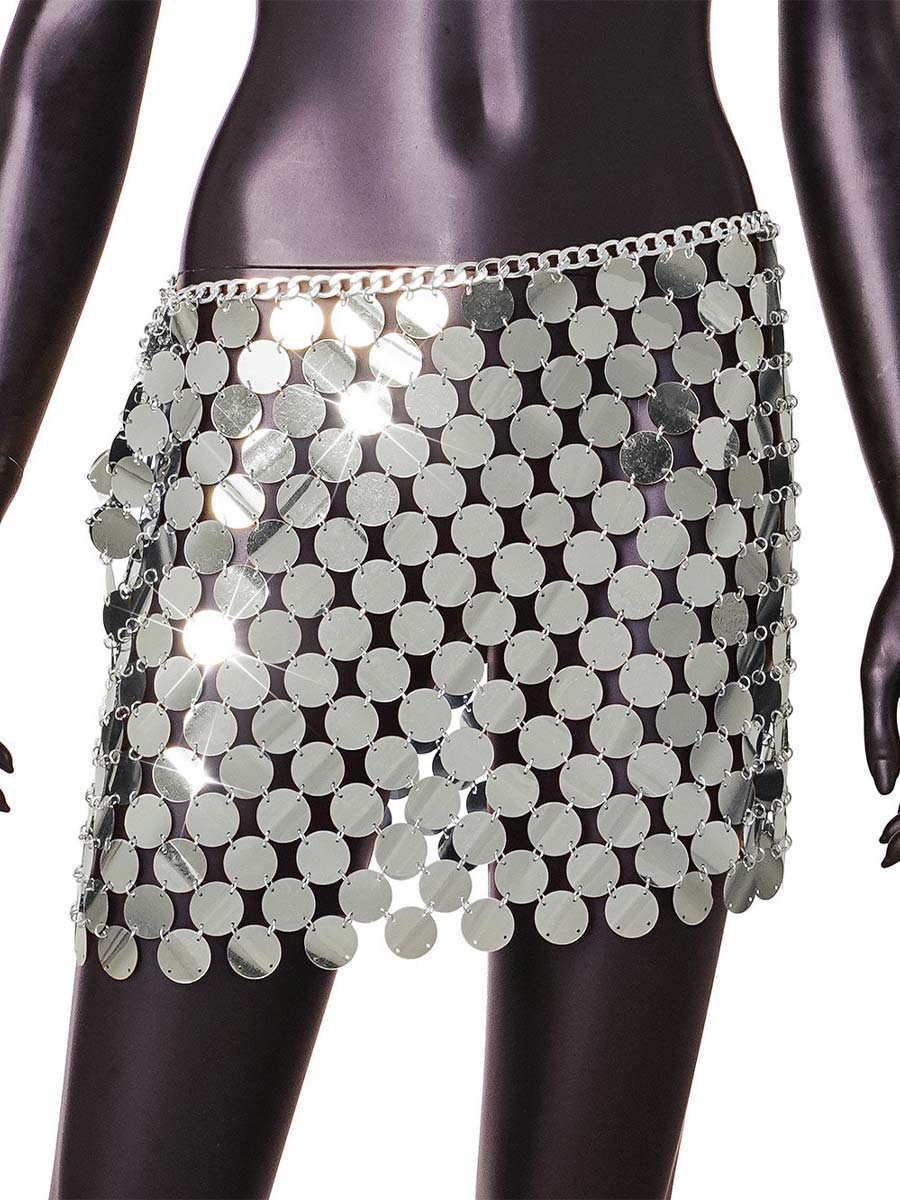 Silver Sequin Disc Skirt â€?Sparkly Disco Mini - Image 5
