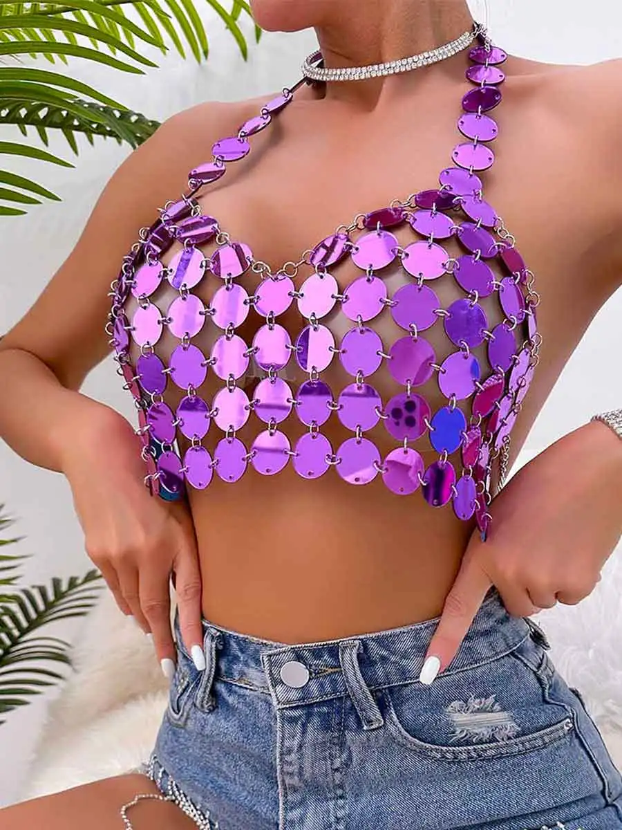 Purple Sparkly Tank Top - Chainmail Sparkly Bra - Image 3