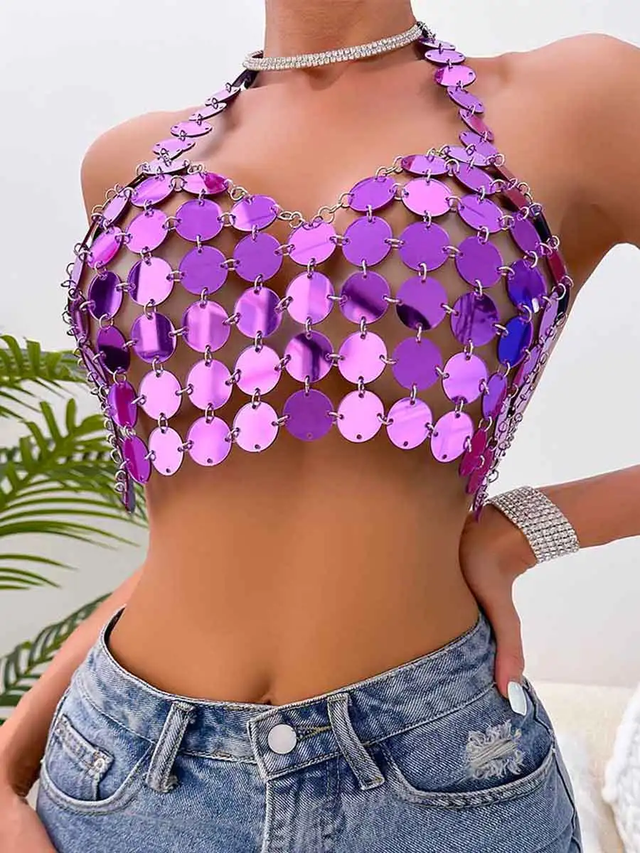 Purple Sparkly Tank Top - Chainmail Sparkly Bra - Image 4