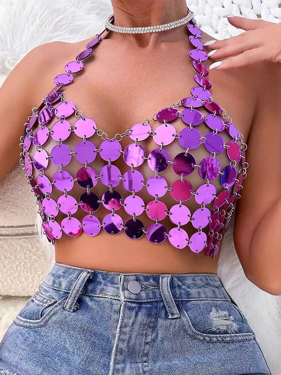 Purple Sparkly Tank Top - Chainmail Sparkly Bra - Image 5
