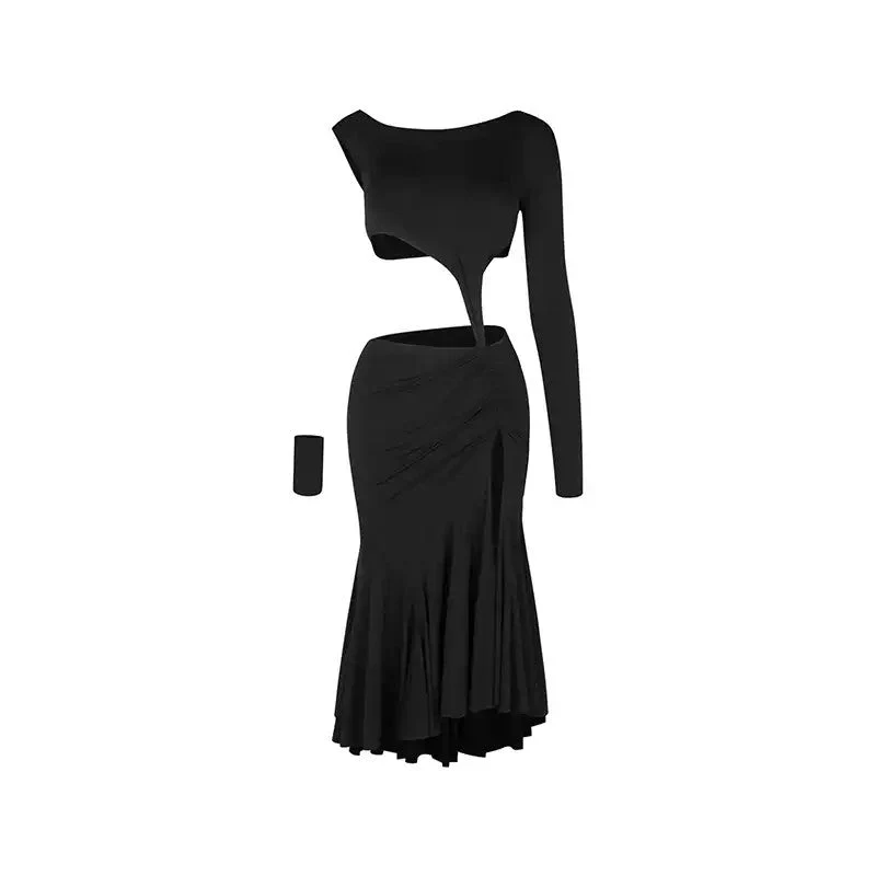 Women's Black Off Shoulder Dance Dress DanceWear Training Performance Dress - Image 4