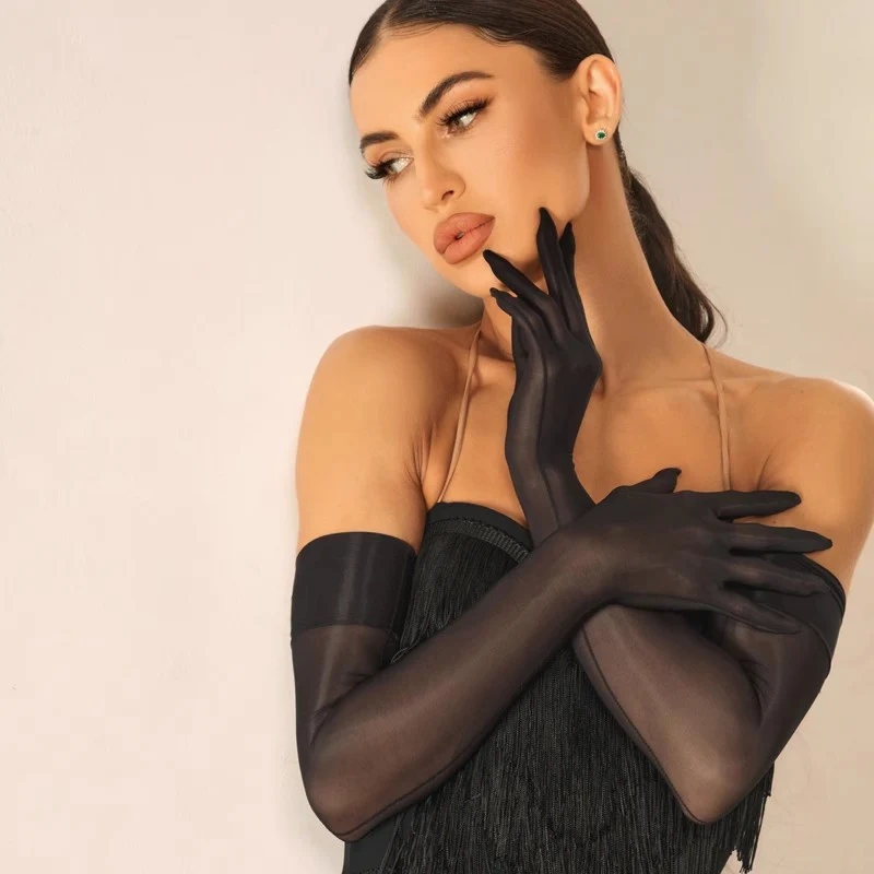 Women's Black Latin Dance Long Gloves - Image 5